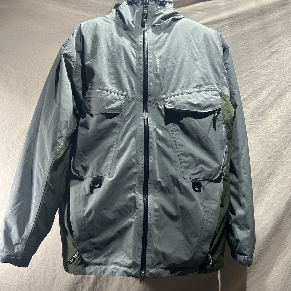 GSX Gore-Tex Waterproof Jacket Mens Large Grey Olive Green Hooded Winter Coat